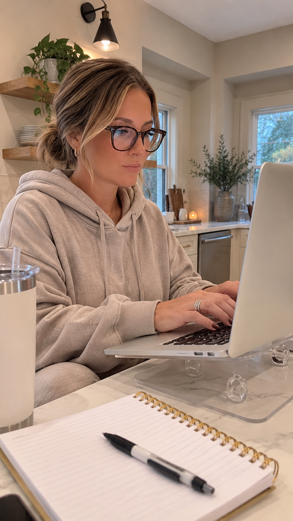 Lyndsey planning the day from her kitchen — the roadmap at work